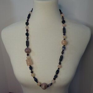 Vintage Sandra David Chunky Pink Blue Purple Bead 30" Necklace Goldtone Spacers